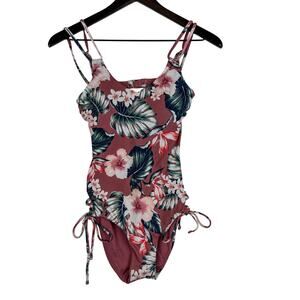 Tori Praver Swimwear Size S Victoria Open Back One Piece Swim Pink Hibiscus